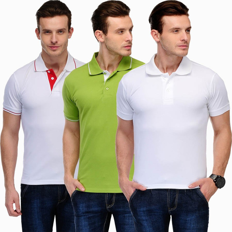 Scott International Solid Men Polo Neck White, Green, Red T-Shirt(Pack of 3)