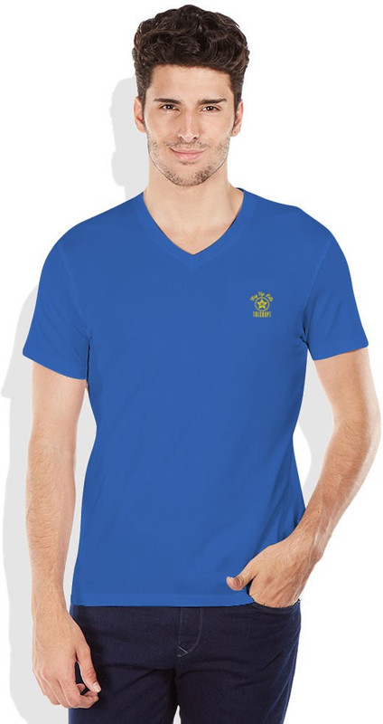 DIFFERENCE OF OPINION Solid Men V-neck Blue T-Shirt