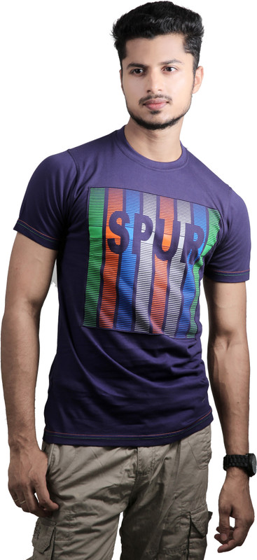 Spur Printed Men Round Neck Dark Blue T-Shirt