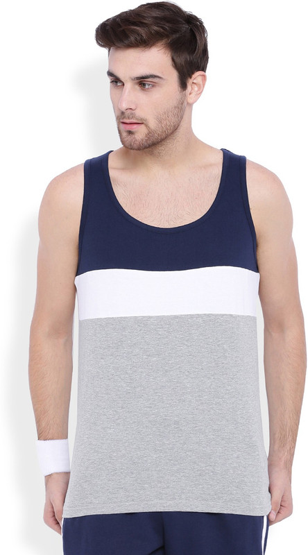 DIFFERENCE OF OPINION Solid Men Round Neck Blue, White, Grey T-Shirt