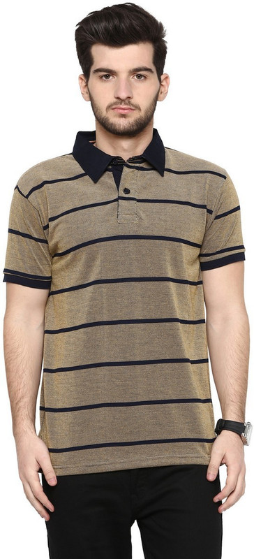 Cayman Striped Men Polo Neck Gold T-Shirt