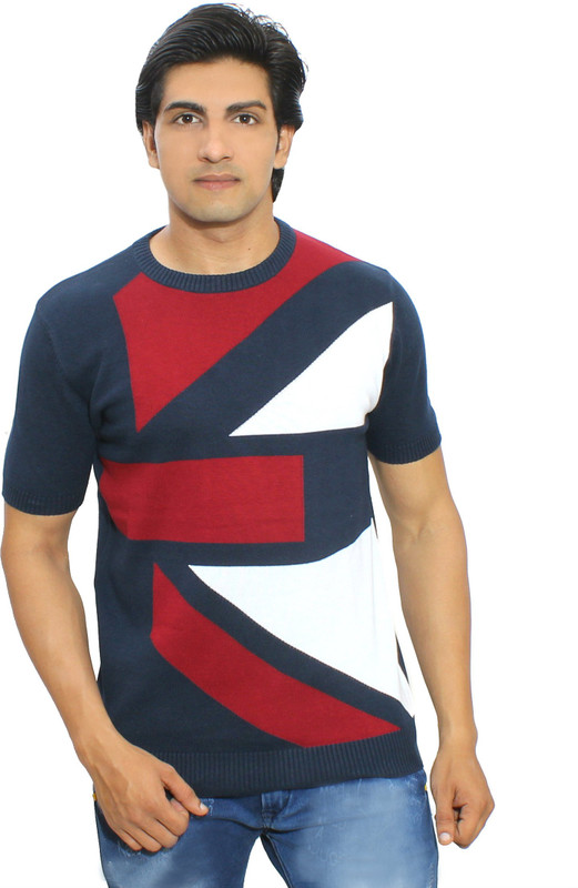 Thread Craft Graphic Print Men Round Neck Blue, Maroon T-Shirt
