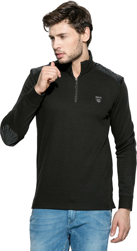 Mufti Solid Men Fashion Neck Black T-Shirt