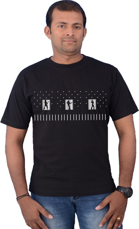 Zorba Mart Printed Men Round Neck Black T-Shirt