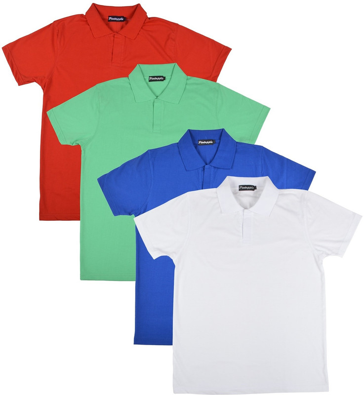 Pintapple Solid Men Polo Neck White, Blue, Light Green, Red T-Shirt(Pack of 4)