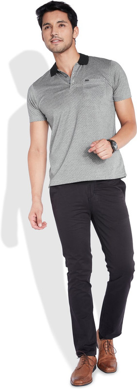 Park Avenue Polka Print Men Polo Neck Grey T-Shirt