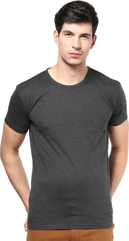 Izinc Solid Men Round Neck Grey T-Shirt