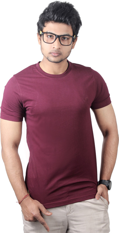 Spur Solid Men Round Neck Maroon T-Shirt