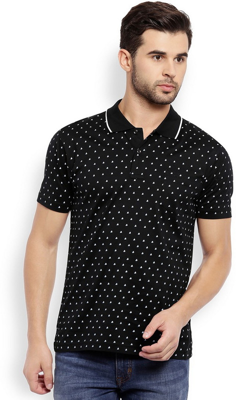 ColorPlus Printed Men Polo Neck Black T-Shirt