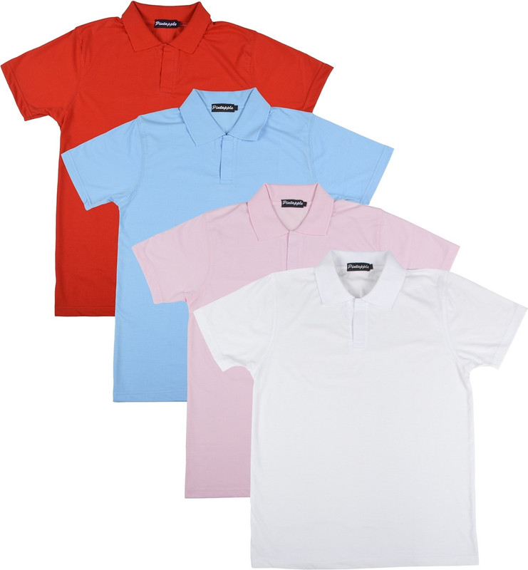 Pintapple Solid Men Polo Neck White, Pink, Light Blue, Red T-Shirt(Pack of 4)