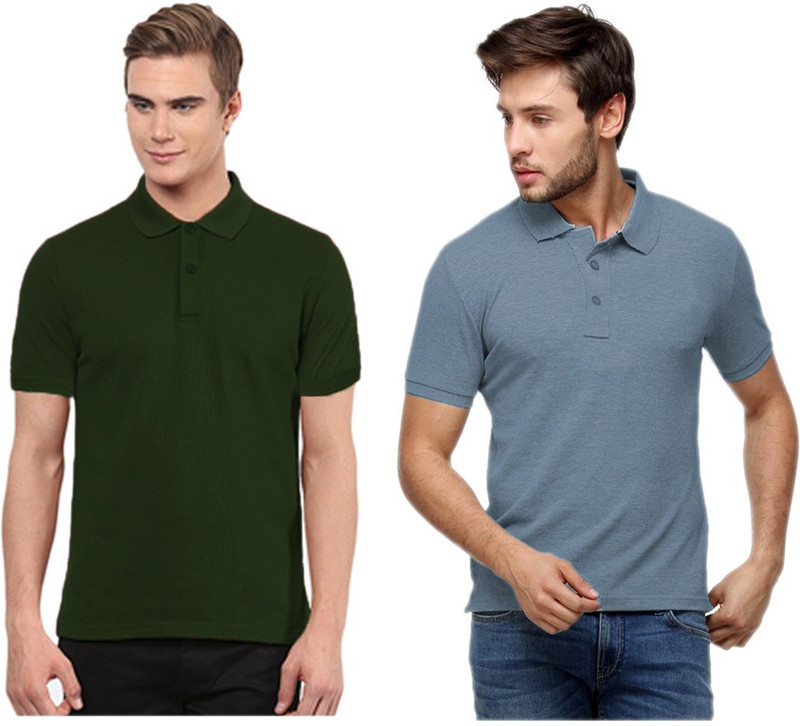 Gold Axe Solid Men Polo Neck Green, Light Blue T-Shirt(Pack of 2) Gold Axe Solid Men Polo Neck Green, Light Blue T-Shirt(Pack of 2)