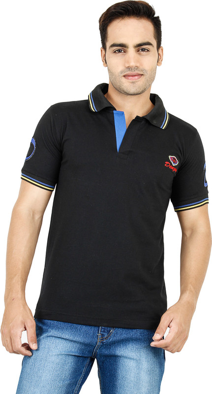 Denzor Solid Men Polo Neck Black T-Shirt