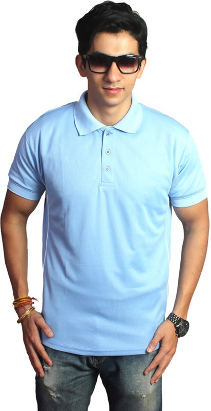 EPG Solid Men Polo Neck Light Blue T-Shirt