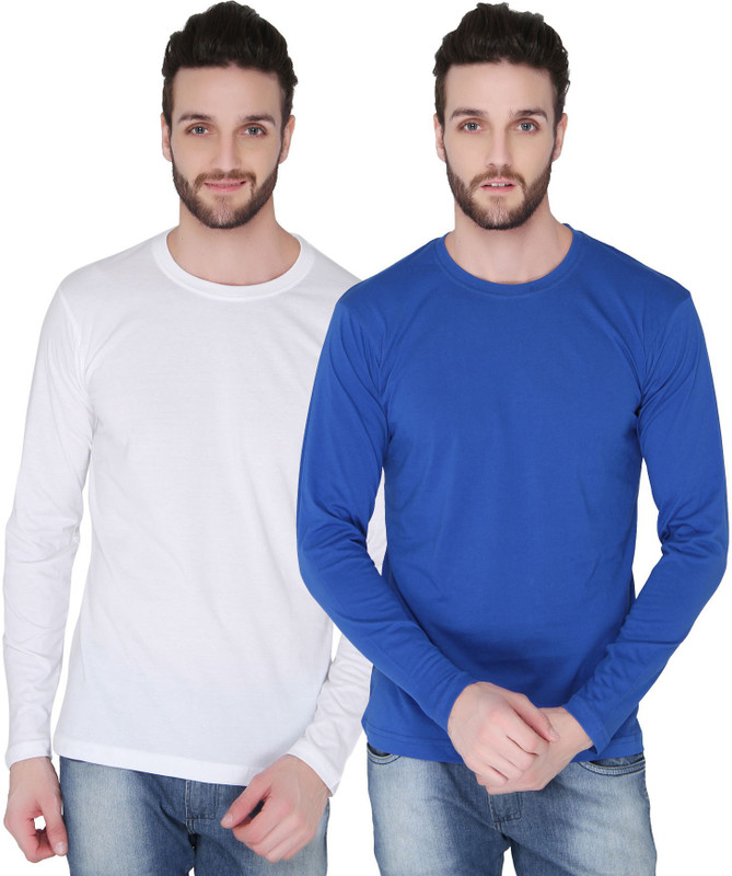 Joke Tees Solid Men Round Neck White, Blue T-Shirt(Pack of 2)