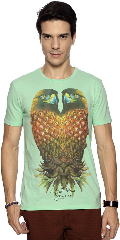 SF Jeans by Pantaloons Graphic Print Men Round Neck Light Green T-Shirt
