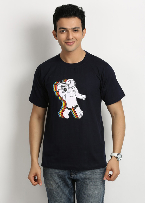 Weardo Printed Men Round Neck Dark Blue T-Shirt