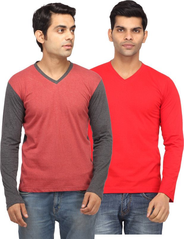 Leana Solid Men Round Neck Red, Red T-Shirt(Pack of 2)
