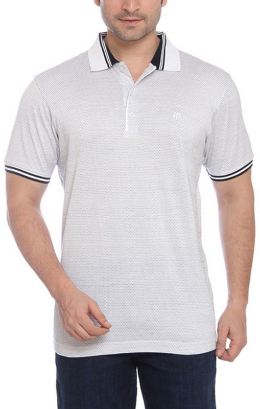 Raymond Solid Men Flap Collar Neck White T-Shirt
