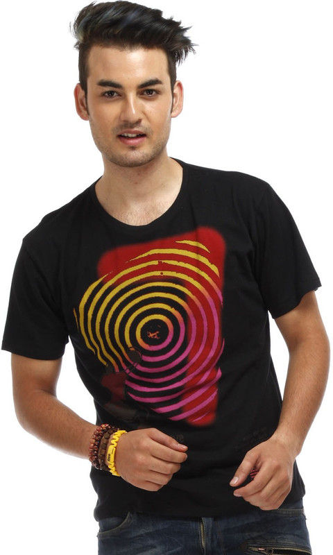Chlorophile Printed Men Round Neck Black T-Shirt