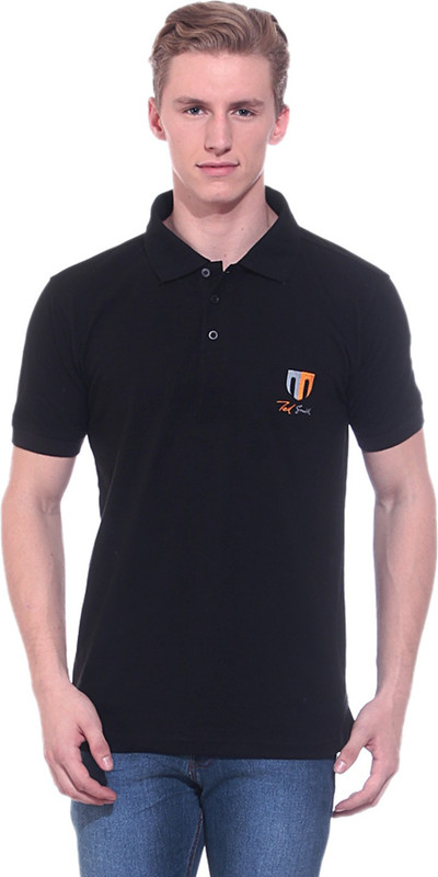 Ted Smith Solid Men Polo Neck Black T-Shirt