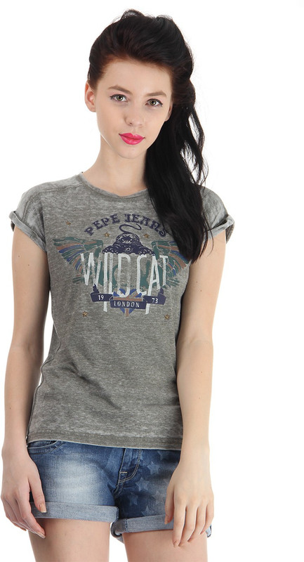 Pepe Jeans Printed Women Round Neck Grey T-Shirt