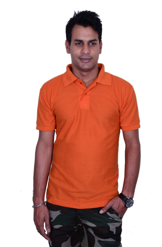 Blaze Solid Men Polo Neck Orange T-Shirt