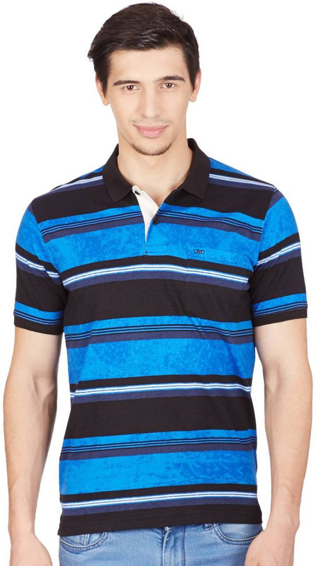 Cloak & Decker Striped Men Polo Neck Black, Blue T-Shirt Cloak & Decker Striped Men Polo Neck Black, Blue T-Shirt