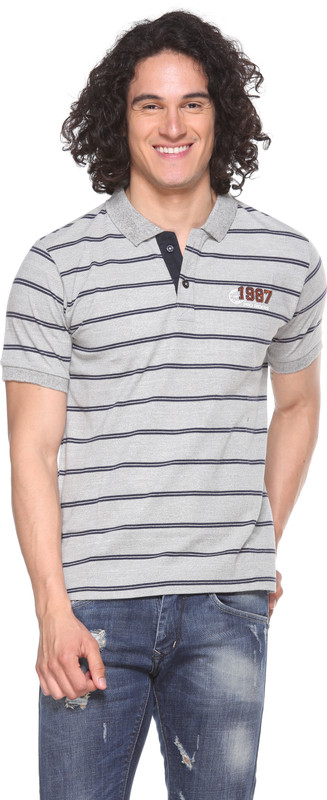 Pro Riders Self Design Men Flap Collar Neck Grey T-Shirt