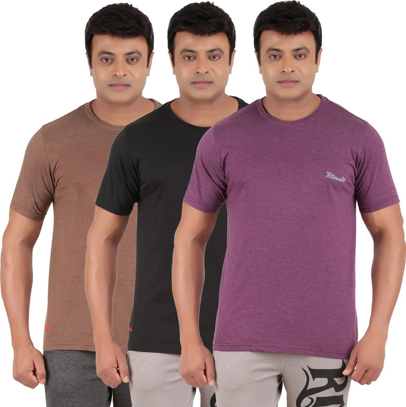 Ronnie Coleman Clothing Printed Men Round Neck Black, Purple, Brown T-Shirt(Pack of 3)