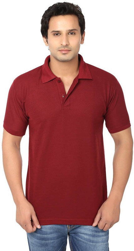 Keep Sake Solid Men Polo Neck Maroon T-Shirt