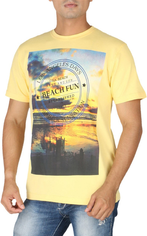 Life by Shoppers Stop Printed Men Round Neck Yellow T-Shirt