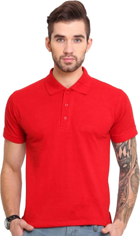 Go India Store Solid Men Polo Neck Red T-Shirt