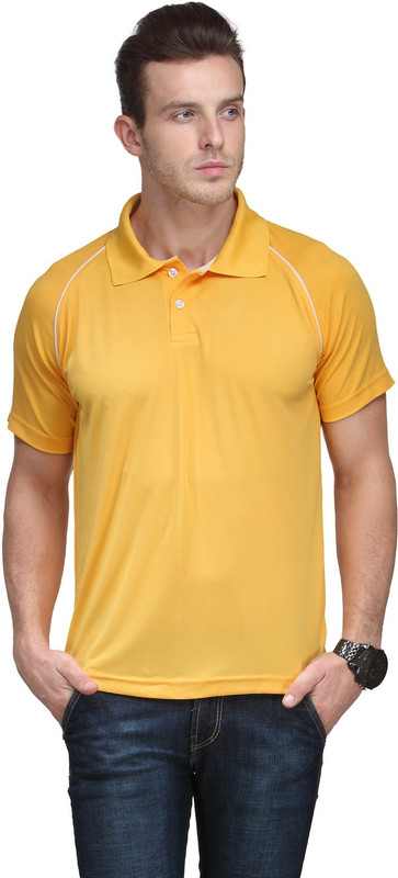 Scott International Self Design Men Polo Neck Yellow T-Shirt