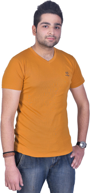 Colors & Blends Solid Men V-neck Yellow T-Shirt Colors & Blends Solid Men V-neck Yellow T-Shirt