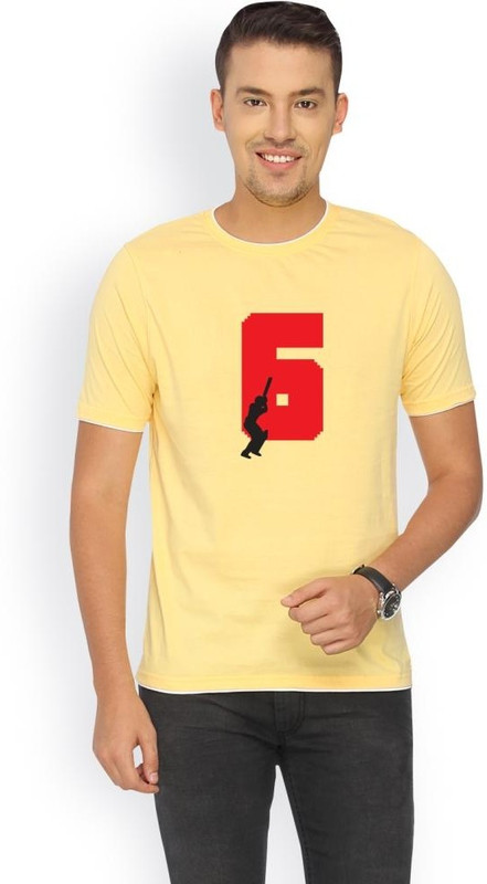 Campus Sutra Solid Men Round or Crew Yellow T-Shirt