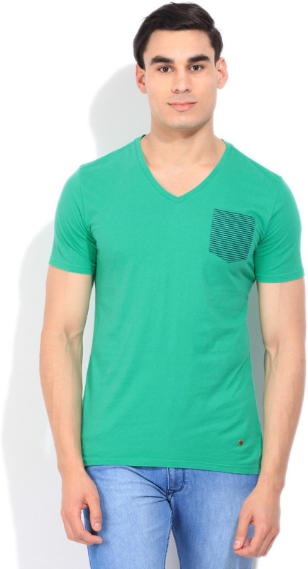 WROGN Solid Men V-neck Green T-Shirt WROGN Solid Men V-neck Green T-Shirt