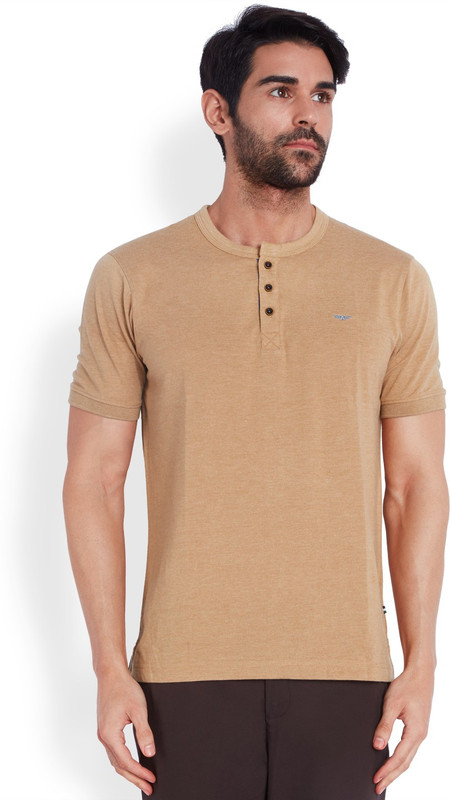 Park Avenue Solid Men Henley Brown T-Shirt