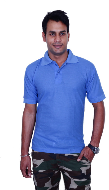 Blaze Solid Men Polo Neck Light Blue T-Shirt