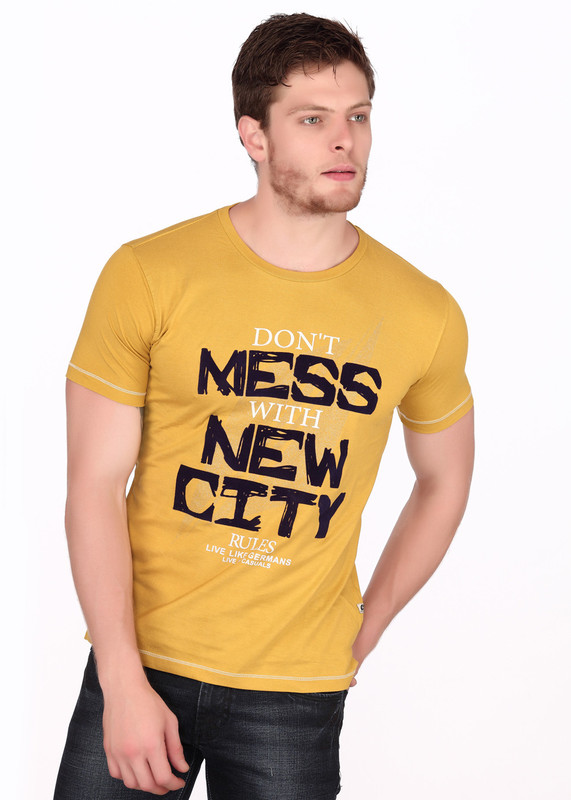 Fritzberg Printed Men Round Neck Yellow T-Shirt