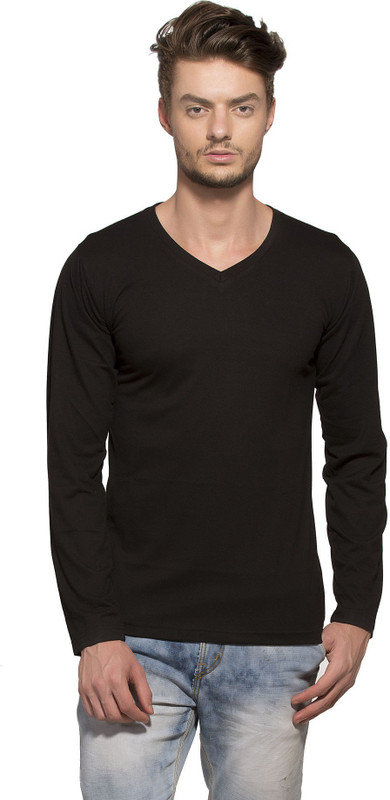 Alan Jones Solid Men V-neck Black T-Shirt