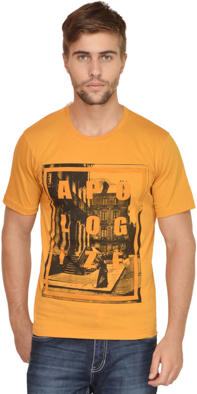 URBAN COLORS YUVA Printed Men Round Neck Orange T-Shirt