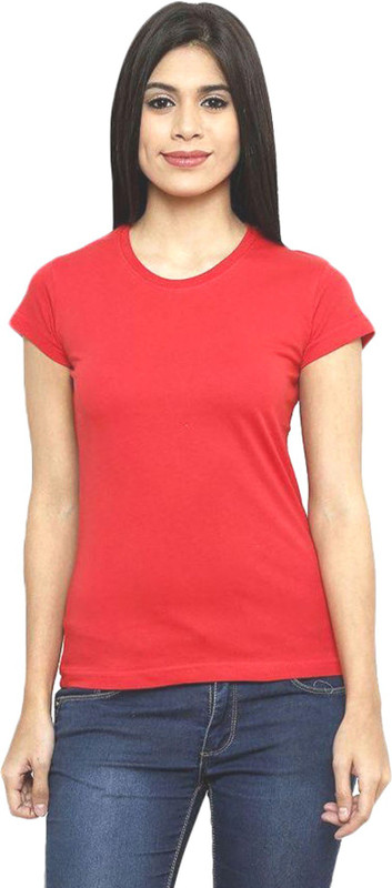 99 Affair Solid Women Round Neck Red T-Shirt