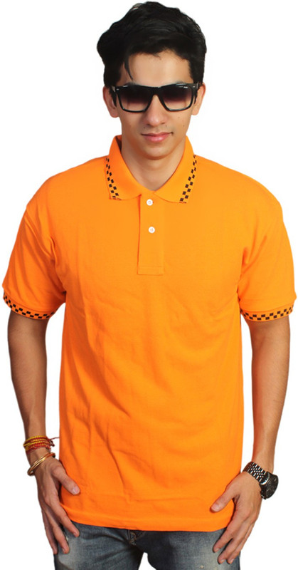 EPG Solid Men Polo Neck Orange T-Shirt