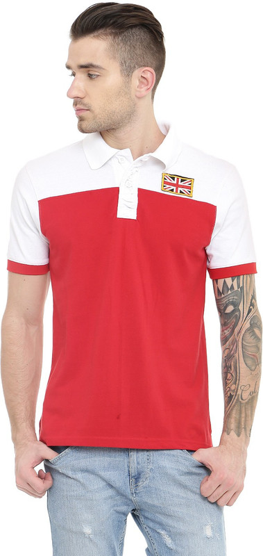 Gritstones Solid Men Polo Neck Red, White T-Shirt