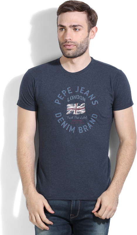 Pepe Jeans Printed Men Round Neck Dark Blue T-Shirt