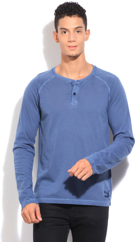 Puma Solid Men Henley Blue T-Shirt