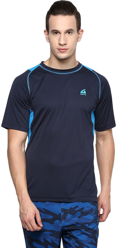 Aurro Solid Men Round Neck Dark Blue T-Shirt