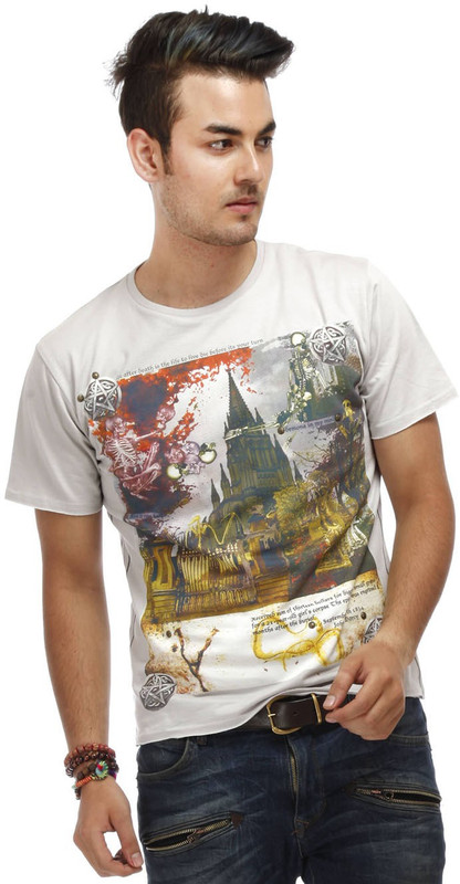 Chlorophile Printed Men Round Neck Grey T-Shirt