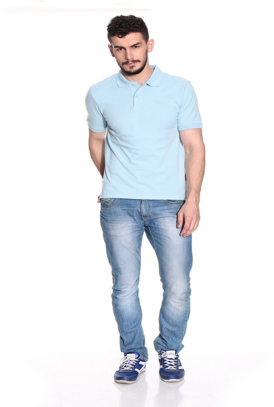 Pure Play Solid Men Polo Neck Light Blue T-Shirt