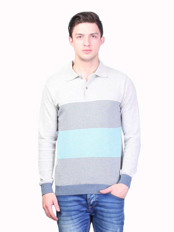 Kalt Striped Men Polo Neck Multicolor T-Shirt